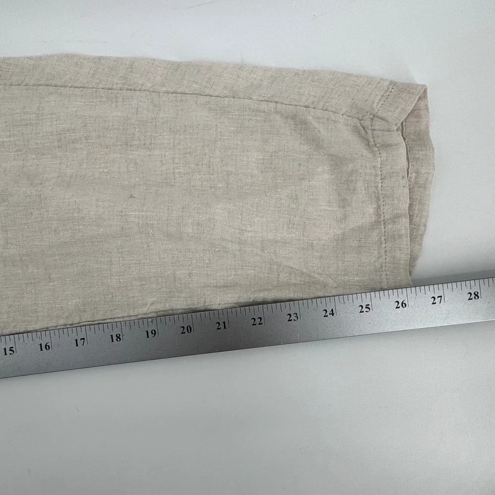 H&M Linen Relaxed Tapered Pants Women 32R Beige Drawstring High Rise Cropped‎